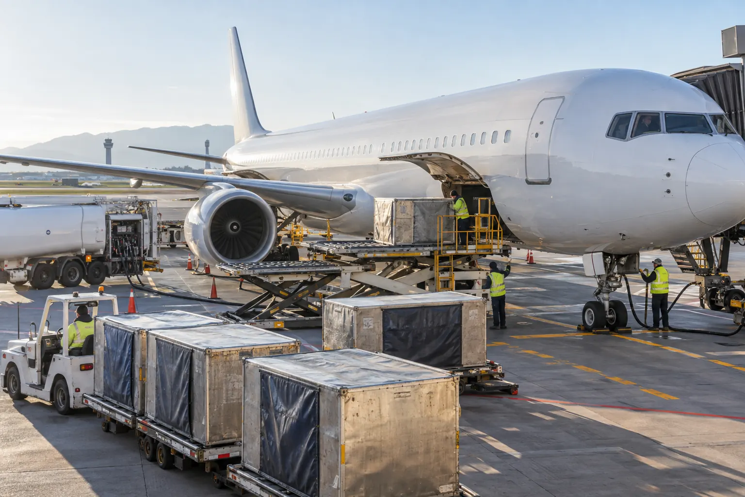Flugzeugladeplan mit Treibstoff und Nutzlast