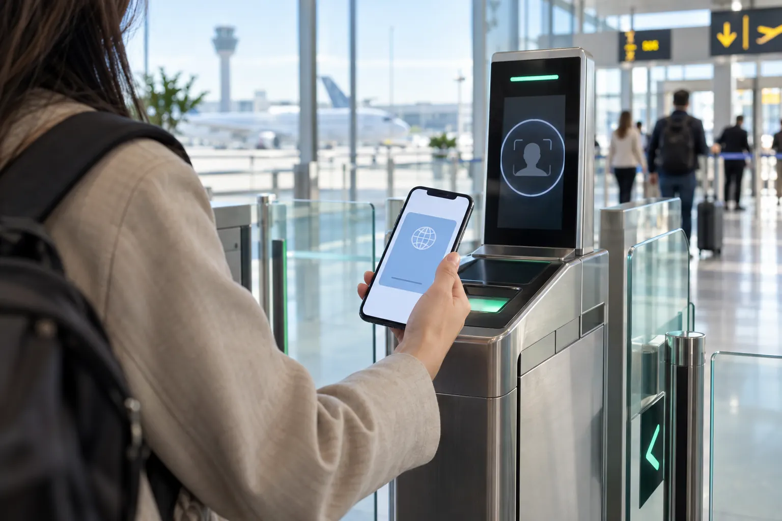 Reisende nutzt digitalen Nachweis am Flughafen
